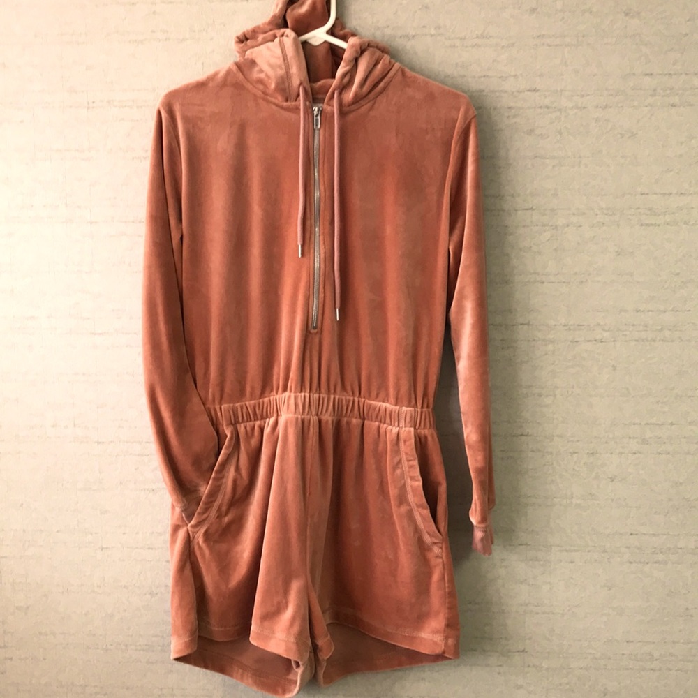 H&M Romper crushed velvet hooded long sleeve M